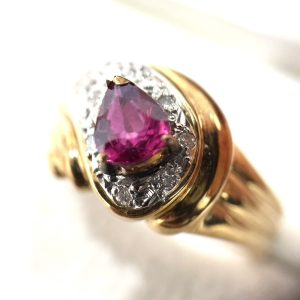 K18 Pt900 ダイヤモンド ピンクトルマリン リング