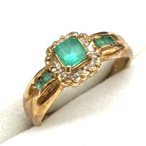 K18 エメラルド メレダイヤ付 リング