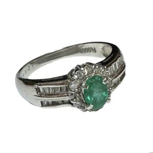 Pt900 プラチナ900 エメラルド メレダイヤリング