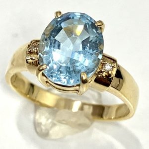K18 アクアマリン&メレダイヤ付きリング