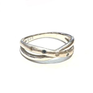 K18WG メレダイヤ サファイア付きリング