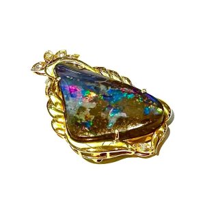 K18 オパールブローチ メレダイヤ付き