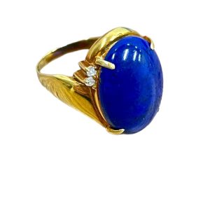 K18 ラピスラズリ・メレダイヤ付きリング