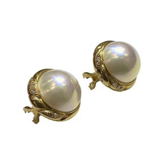 K18 18金 パールメレダイヤ イヤリング