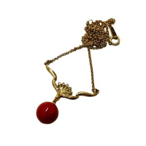 K18 18金 1粒珊瑚 デザインネックレス アクセサリー