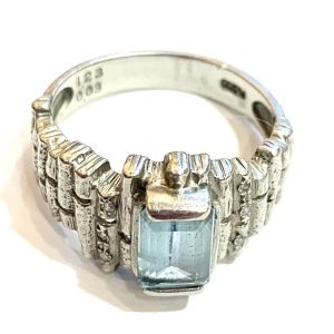 Pt900 リング アクアマリン1.23ct メレダイヤモンド0.03ct