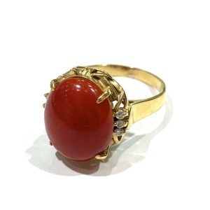 K18 750 18金 サンゴ メレダイヤ リング