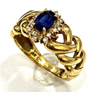 K18 サファイア＆メレダイヤ付きリング