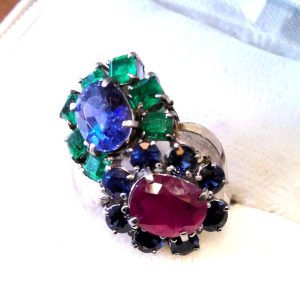 Pt900 サファイア ルビー エメラルドリング