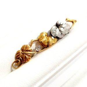 K18Pt900 金プラチナコンビ メレダイヤ付き ブローチ アクセサリー