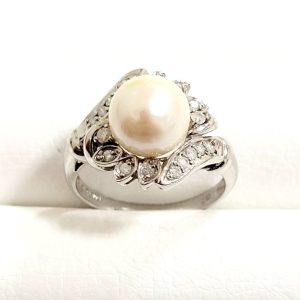 Pt900 プラチナ パール メレダイヤリング 真珠 指輪 アクセサリー