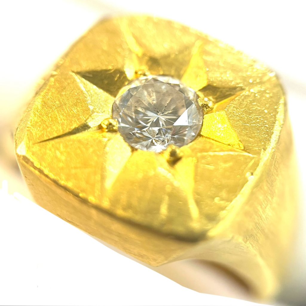 K18  印台0.5ctダイヤモンド付きリング