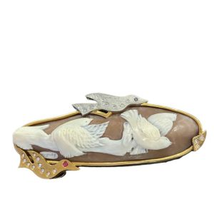 K18ベースPt900　カメオブローチ