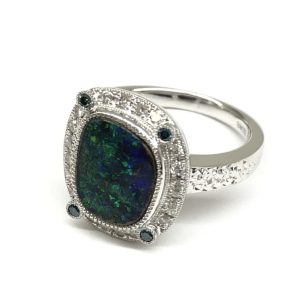 K18WG 18金 ホワイト ゴールド ボルダーオパール リング