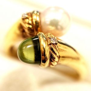 K18 ペリドット パール リング