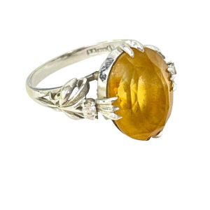 K14WG シトリン メレダイヤ付きリング