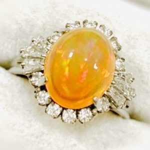 Pt900 メキシコオパール メレダイヤ リング