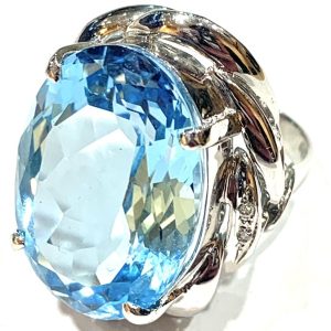 Pt900 リング メレダイヤモンド0.03ct ブルートパーズ27.39ct
