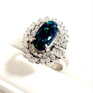 Pt900 ブラックオパール メレダイヤモンド リング 指輪 アクセサリー