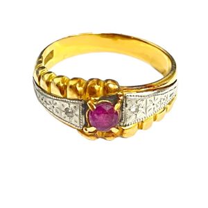K18/Pt900 ルビー・メレダイヤ付きリング
