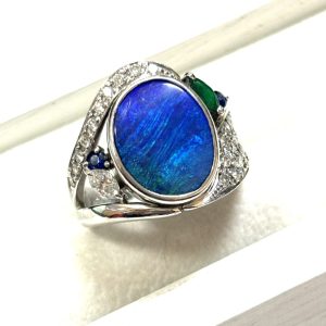 Pt900 プラチナ オパール ダイヤ サファイア エメラルド リング