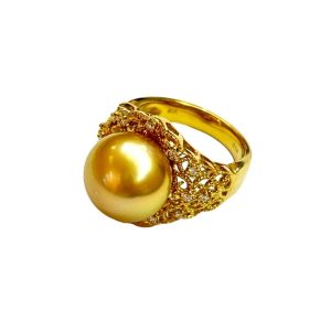K18　パール　メレダイヤ付きリング
