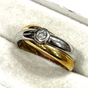 K18 Pt900 18金・プラチナハーフ ダイヤモンド付きリング