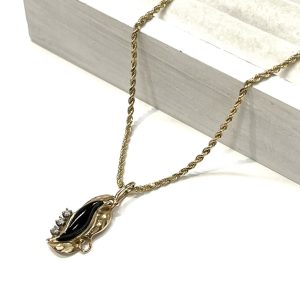 K14 14金 オニキス＆メレダイヤモンド ネックレス