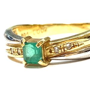 K18 18金 750 Pt900 リング 金ベース コンビ エメラルド 0.21ct メレダイヤモンド 0.02ct