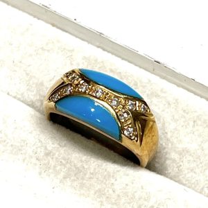 K18 18金 メレダイヤモンド＆エナメル コンビ リング 指輪