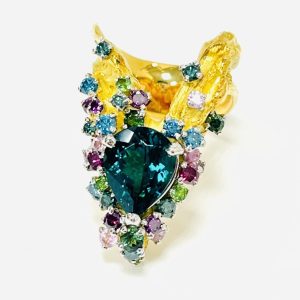 K18 トルマリン3.54ct＆メレダイヤ1.1ct付きリング
