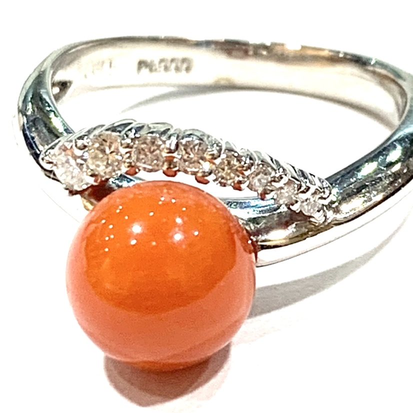 Pt900 プラチナ900 サンゴ メレダイヤ 0.15ct リングの買取実績 | 買取 