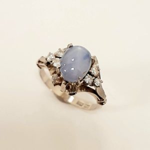 Pt900 スターサファイア1.3ct＆メレダイヤ0.1ct付きリング4.7g石5000