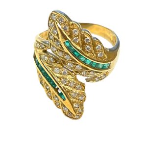 K18 エメラルド・メレダイヤ付きリング