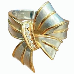 K18 Pt900 コンビ メレダイヤ付きリング