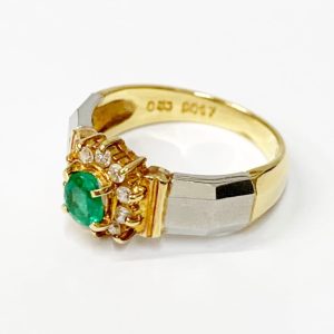 K18 Pt900 コンビ エメラルド リング メレダイヤ アクセサリー 指輪