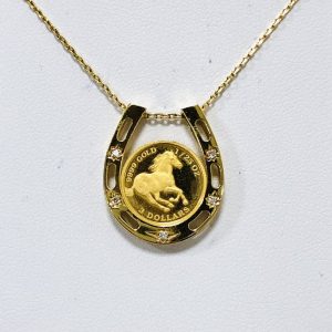 K24 ホースコイン1.25オンス&K18メレダイヤ0.05ct付きネックレス