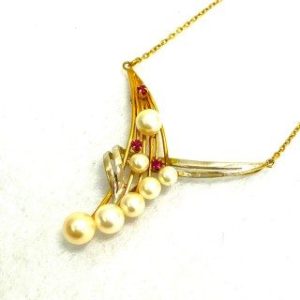 K18/Pt850 コンビネックレス ルビー パール メレダイヤモンド