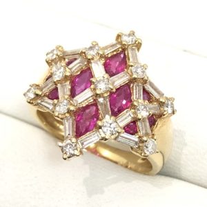 K18 18金 ルビー メレダイヤ リング