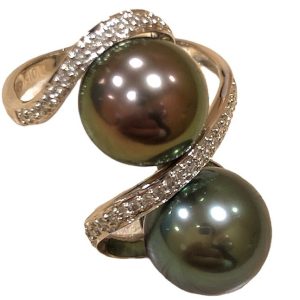 K18WG パール メレダイヤ リング