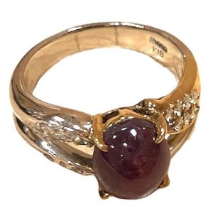 Pt900 ベース K18 スタールビー メレダイヤ リング