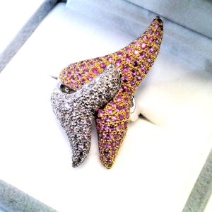 K18WG ピンクサファイア メレダイヤリング