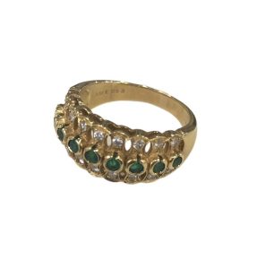 K18 エメラルド/メレダイヤ付き 18金リング