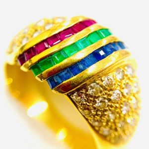 K18 エメラルド ルビー サファイア ゴールドリング