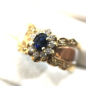 K18 Pt900 サファイア メレダイヤ  リング