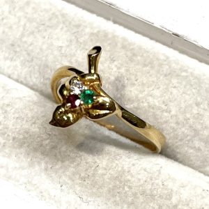 K18 18金 ダイヤモンド ルビー エメラルド付き リング