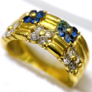 【石外れ】K18(18金) メレダイヤ サファイア リング