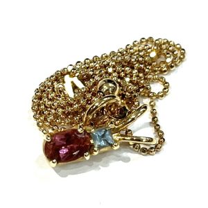 K18 18金 ガーネット・アクアマリン付き ネックレス