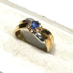 K18 18金 Pt900 プラチナ コンビ サファイア＆メレダイヤモンド リング