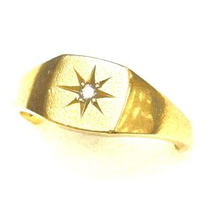 K18 18金 印台 メレダイヤ付き リング